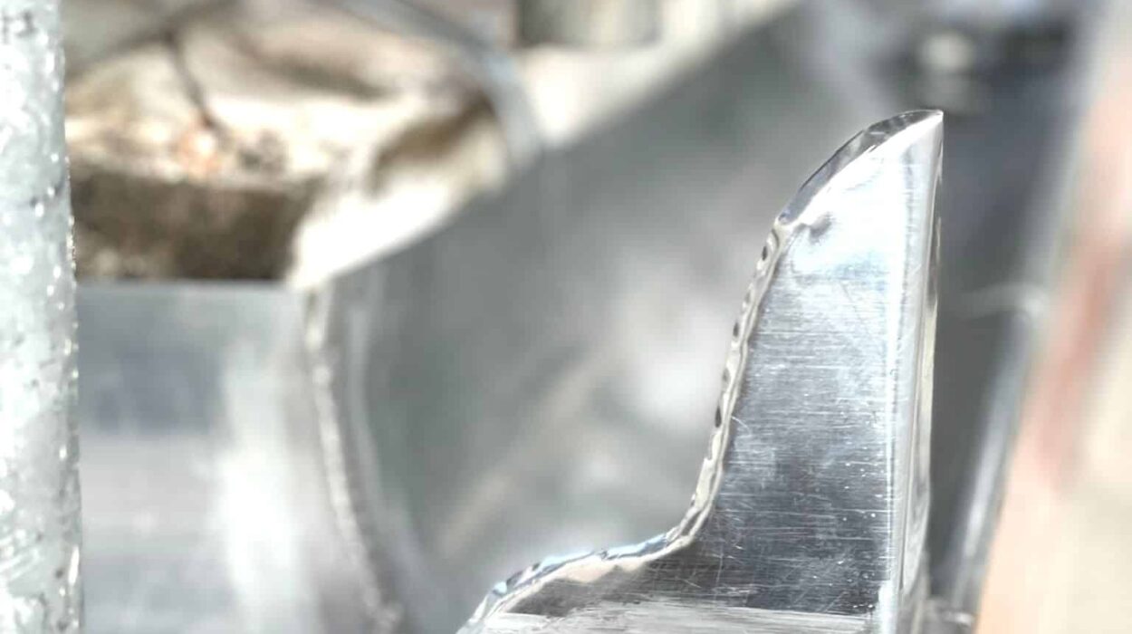 Gouttière en métal avec soudure apparente.