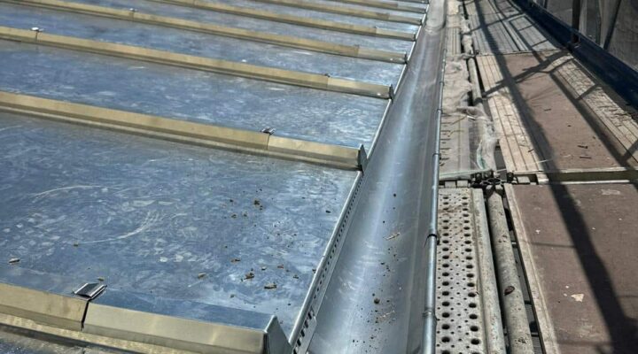 Gouttière et toit-terrasse en rénovation.