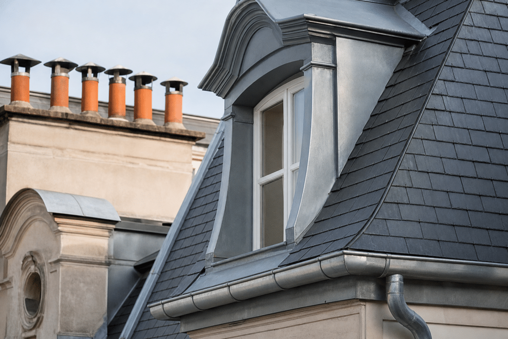 Savoir-faire zinc ardoise et lucarne sur toiture parisienne